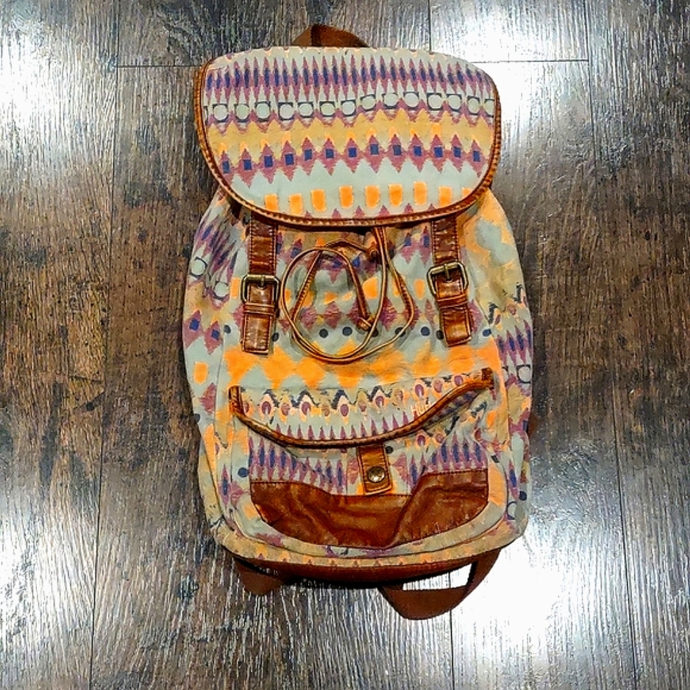 Hurley Geometric Pattern Leather Backpack - image 1